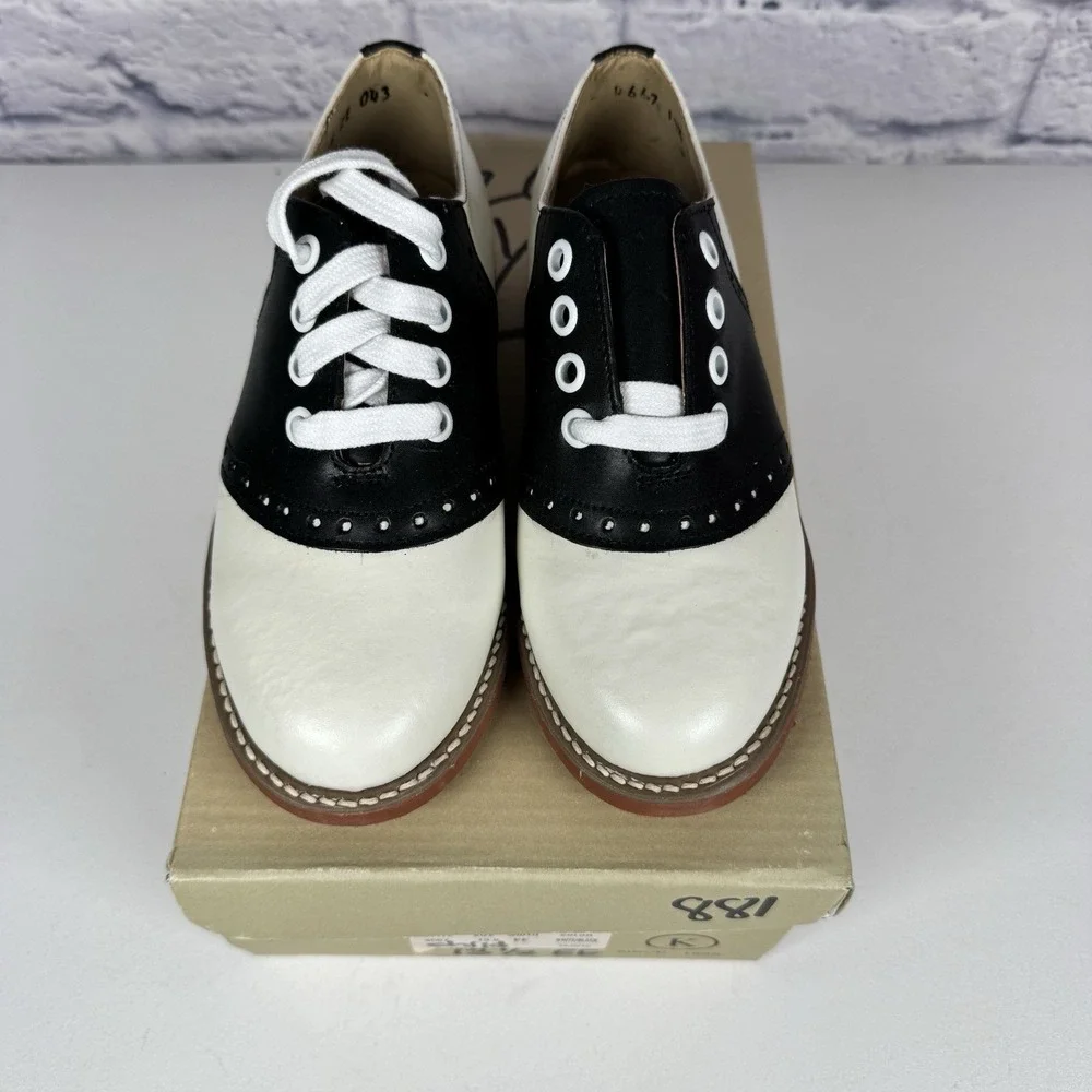 Kesco Classic White Black Saddle Shoes Leather Oxford Uniform 4667 Girls 13.5 EE - Picture 4 of 8